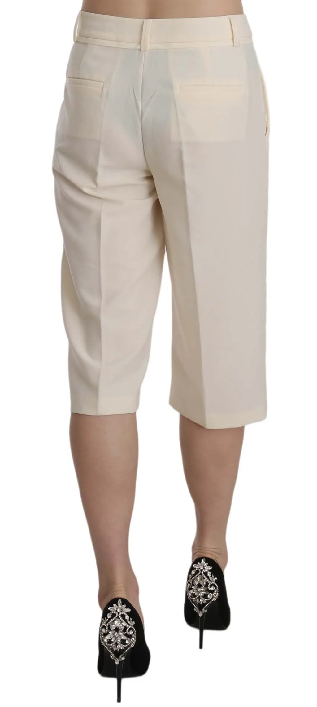 Silvian Heach Cream Mid Waist Cotton Straight Cropped Pants - Zeiniez