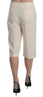 Silvian Heach Cream Mid Waist Cotton Straight Cropped Pants - Zeiniez