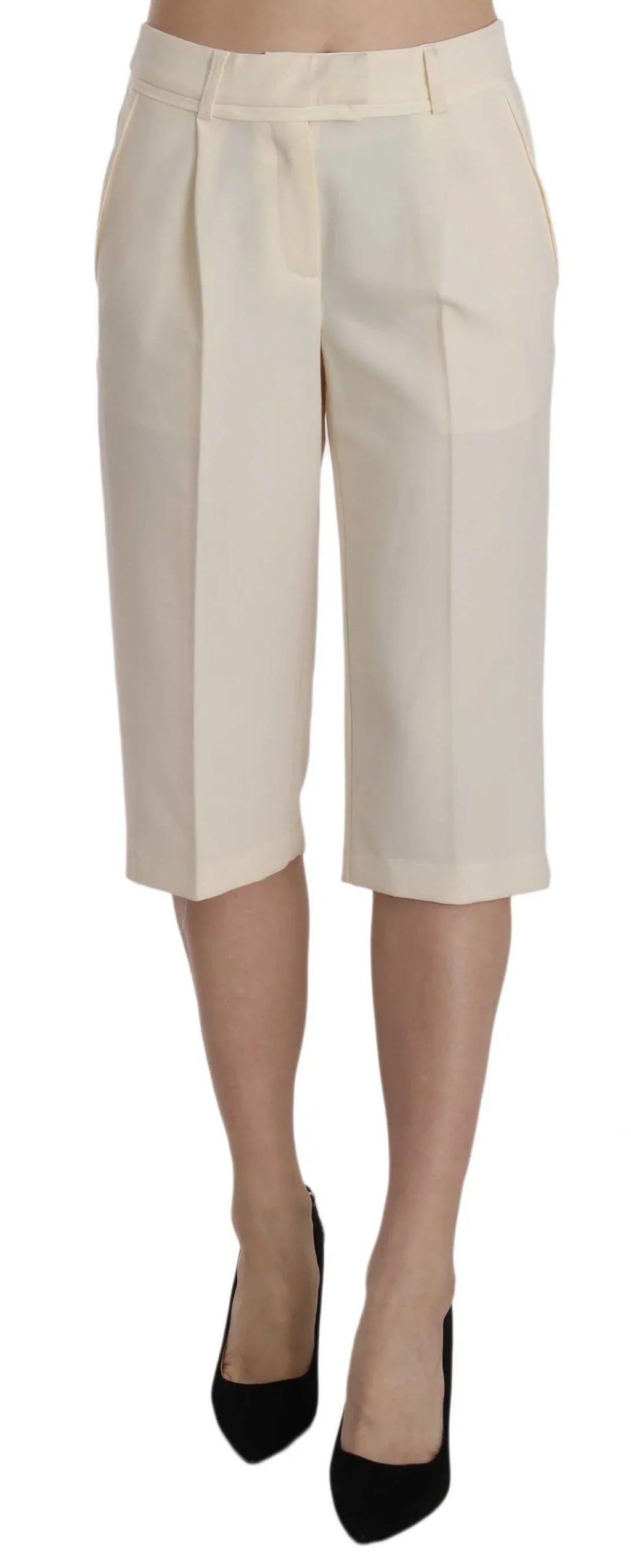 Silvian Heach Cream Mid Waist Cotton Straight Cropped Pants - Zeiniez