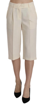 Silvian Heach Cream Mid Waist Cotton Straight Cropped Pants - Zeiniez