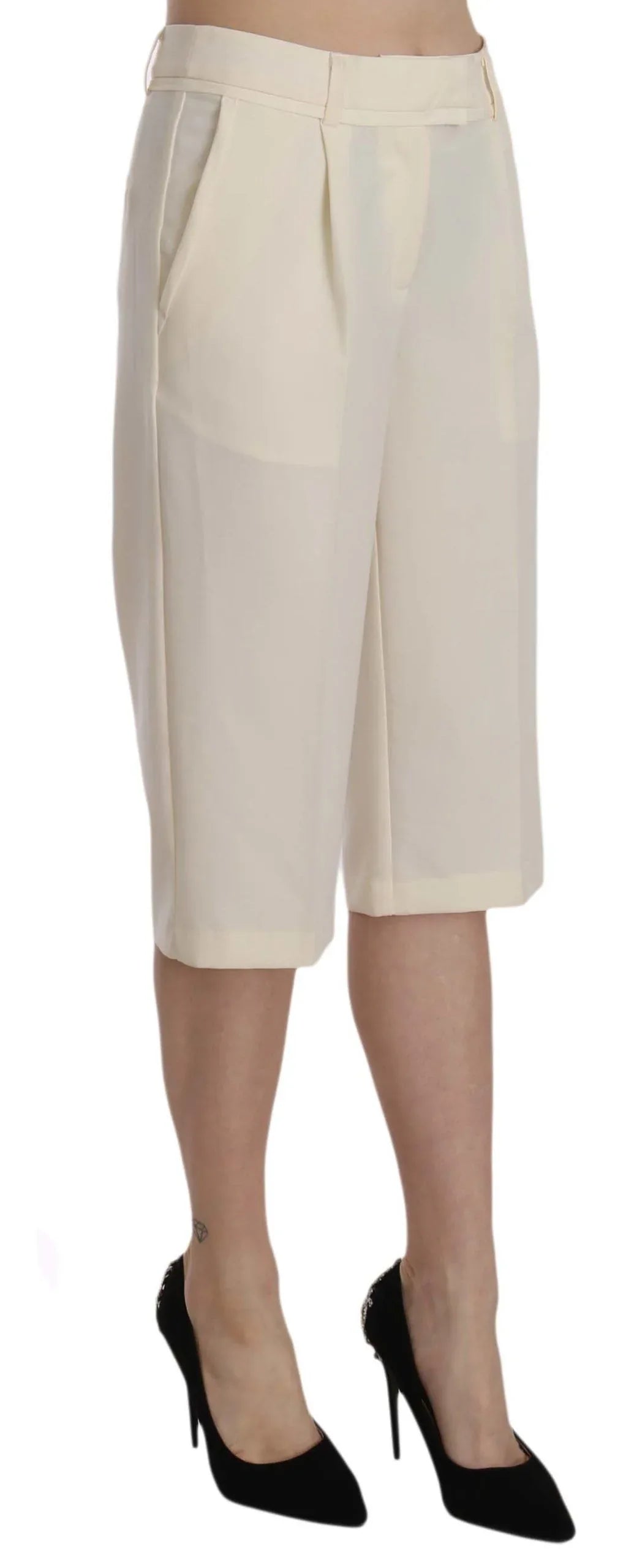 Silvian Heach Cream Mid Waist Cotton Straight Cropped Pants - Zeiniez