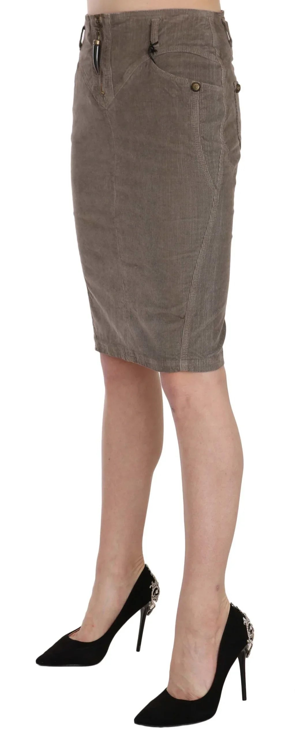 Just Cavalli Gray Corduroy Pencil Straight A-Line Skirt - Zeiniez