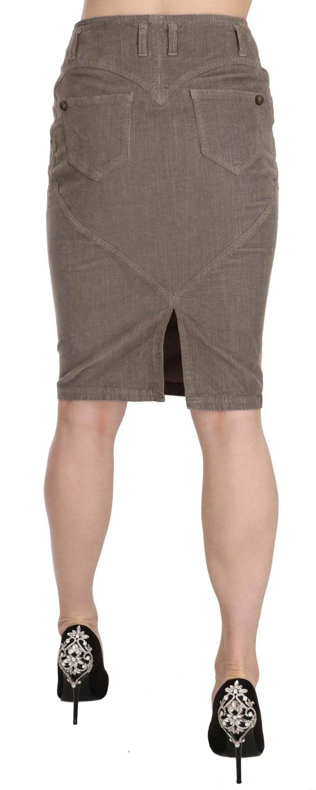 Just Cavalli Gray Corduroy Pencil Straight A-Line Skirt - Zeiniez