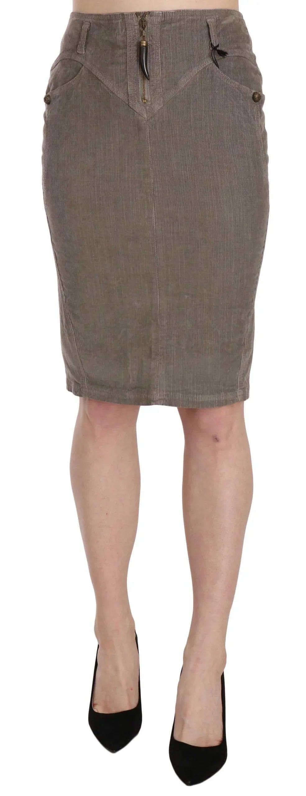 Just Cavalli Gray Corduroy Pencil Straight A-Line Skirt - Zeiniez