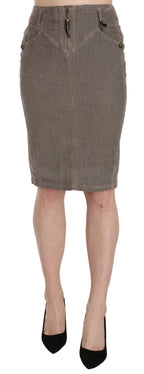 Just Cavalli Gray Corduroy Pencil Straight A-Line Skirt - Zeiniez