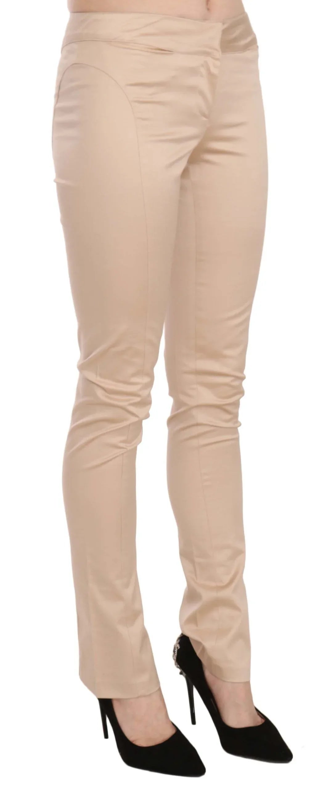 Just Cavalli Cream Low Waist Skinny Formal Trousers Pants - Zeiniez