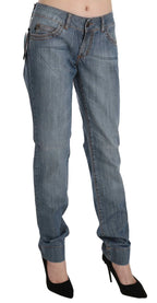 Just Cavalli Blue Washed Cotton Low Waist Slim Fit Denim Pants - Zeiniez