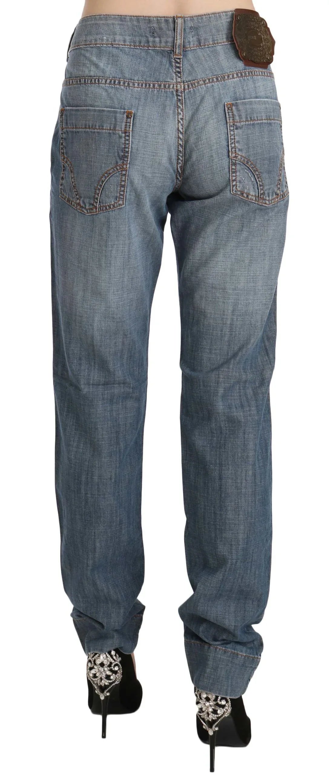 Just Cavalli Blue Washed Cotton Low Waist Slim Fit Denim Pants - Zeiniez