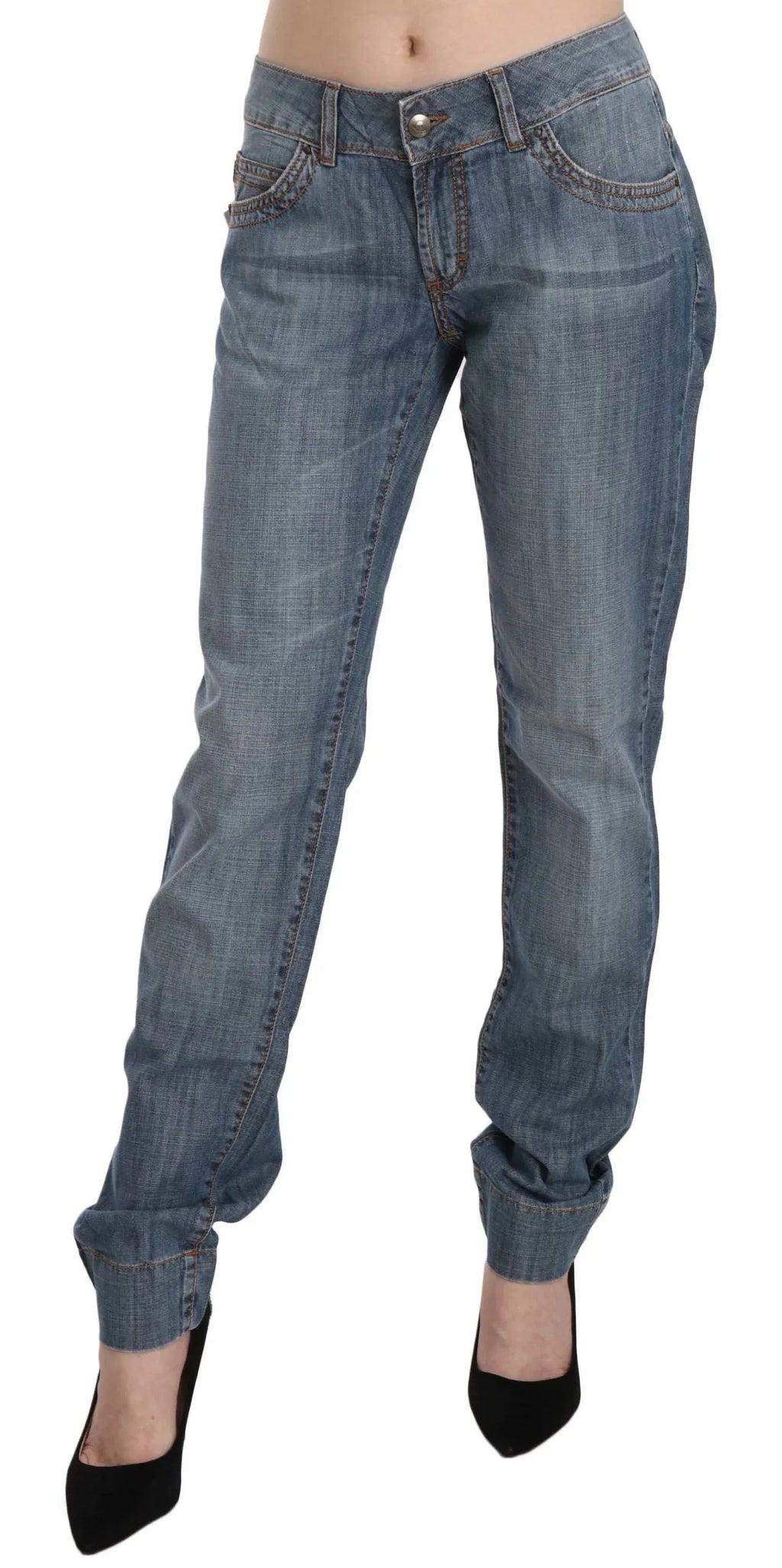 Just Cavalli Blue Washed Cotton Low Waist Slim Fit Denim Pants - Zeiniez