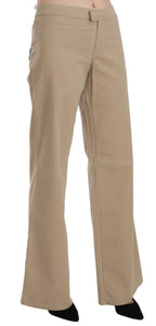 Just Cavalli Beige Cotton Mid Waist Flared Trousers Pants - Zeiniez