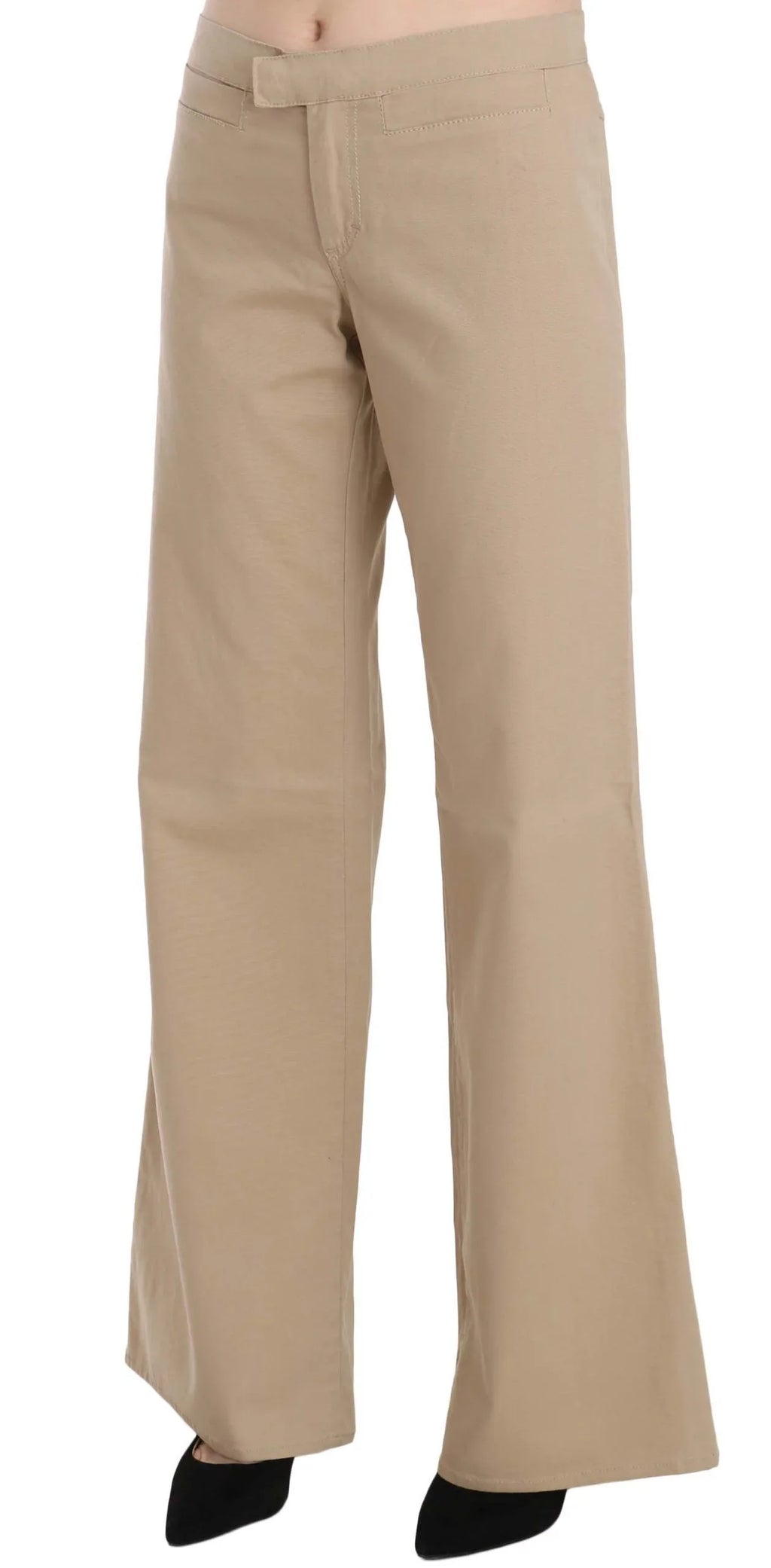Just Cavalli Beige Cotton Mid Waist Flared Trousers Pants - Zeiniez