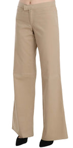 Just Cavalli Beige Cotton Mid Waist Flared Trousers Pants - Zeiniez