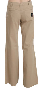 Just Cavalli Beige Cotton Mid Waist Flared Trousers Pants - Zeiniez