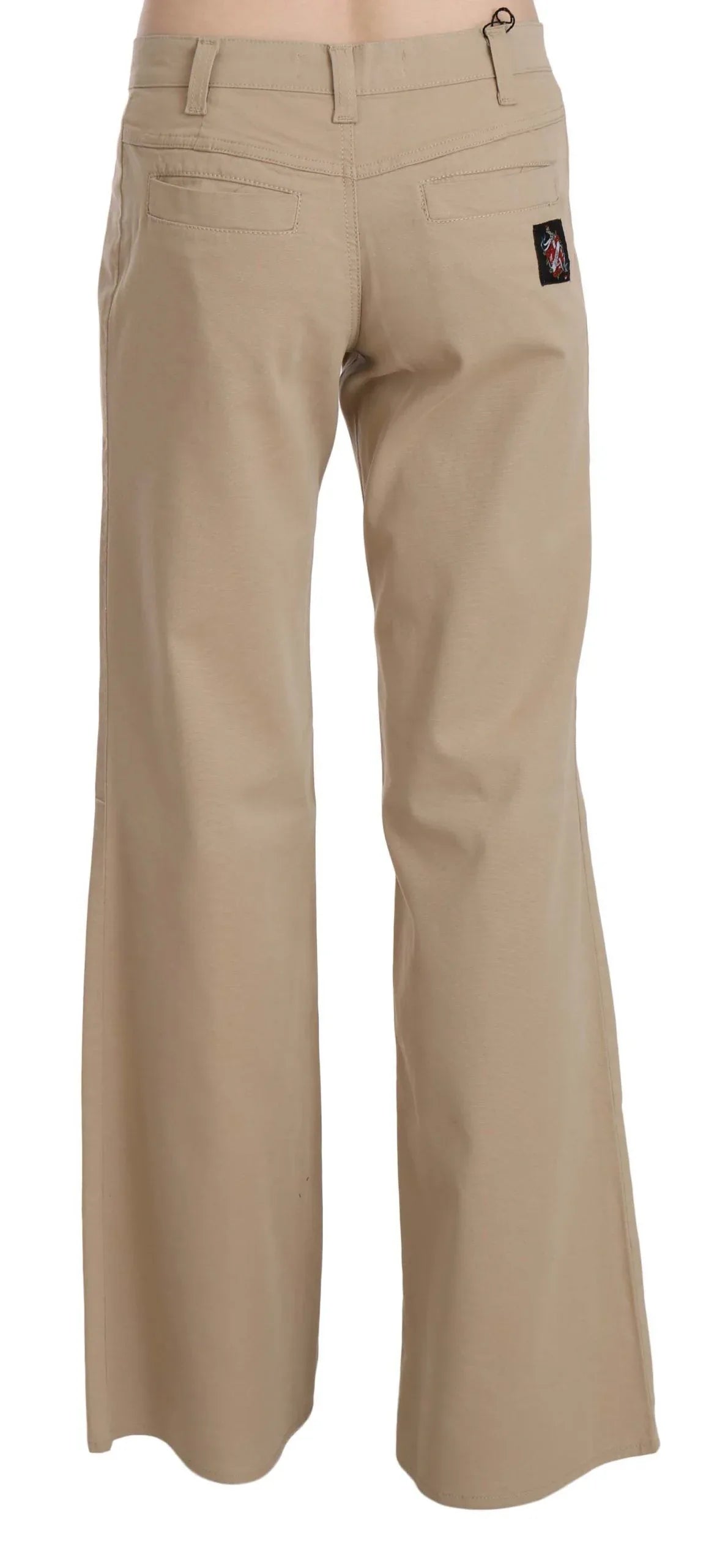 Just Cavalli Beige Cotton Mid Waist Flared Trousers Pants - Zeiniez