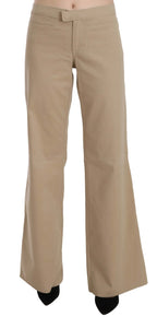 Just Cavalli Beige Cotton Mid Waist Flared Trousers Pants - Zeiniez