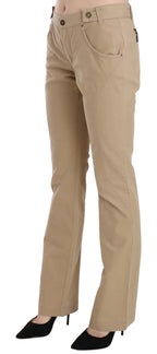 Just Cavalli Beige Cotton Mid Waist Straight Trousers Pants - Zeiniez