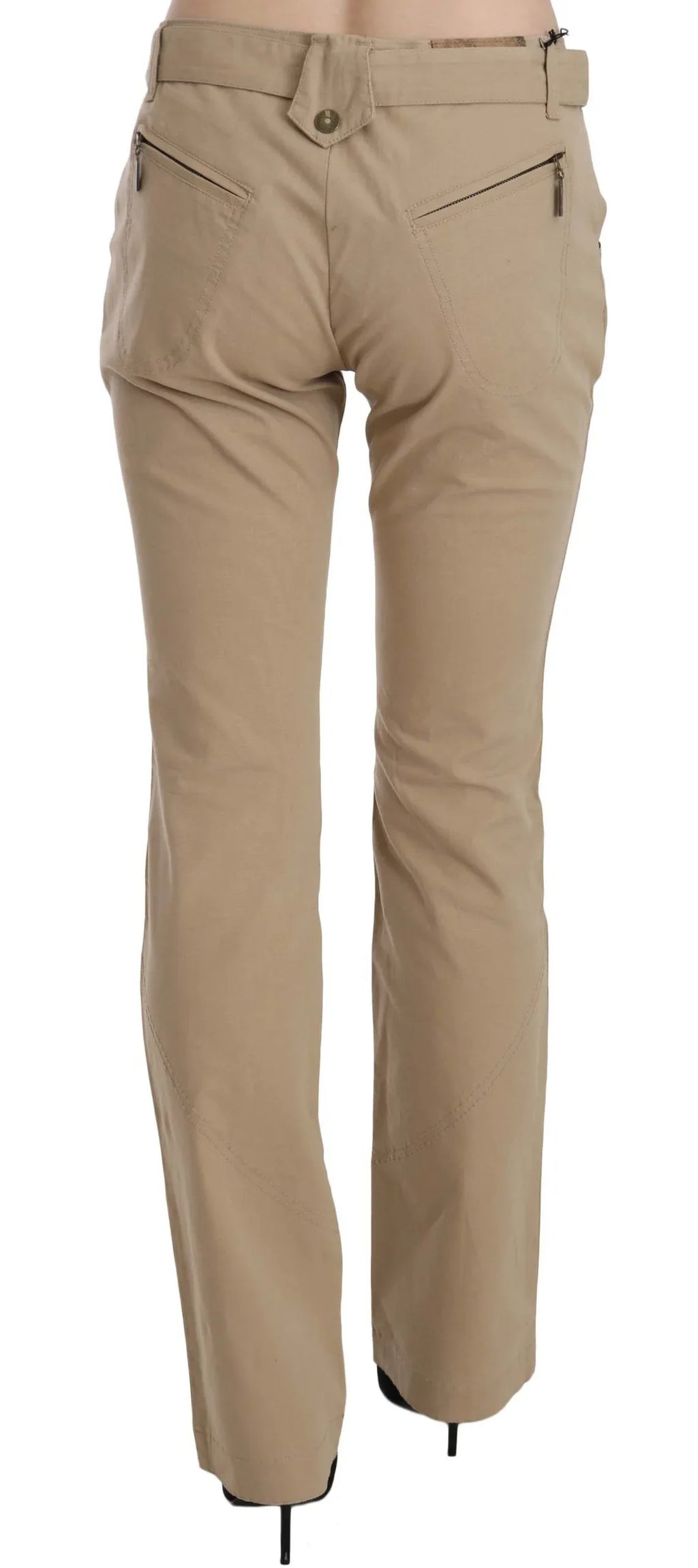 Just Cavalli Beige Cotton Mid Waist Straight Trousers Pants - Zeiniez