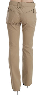 Just Cavalli Beige Cotton Mid Waist Straight Trousers Pants - Zeiniez