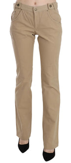 Just Cavalli Beige Cotton Mid Waist Straight Trousers Pants - Zeiniez