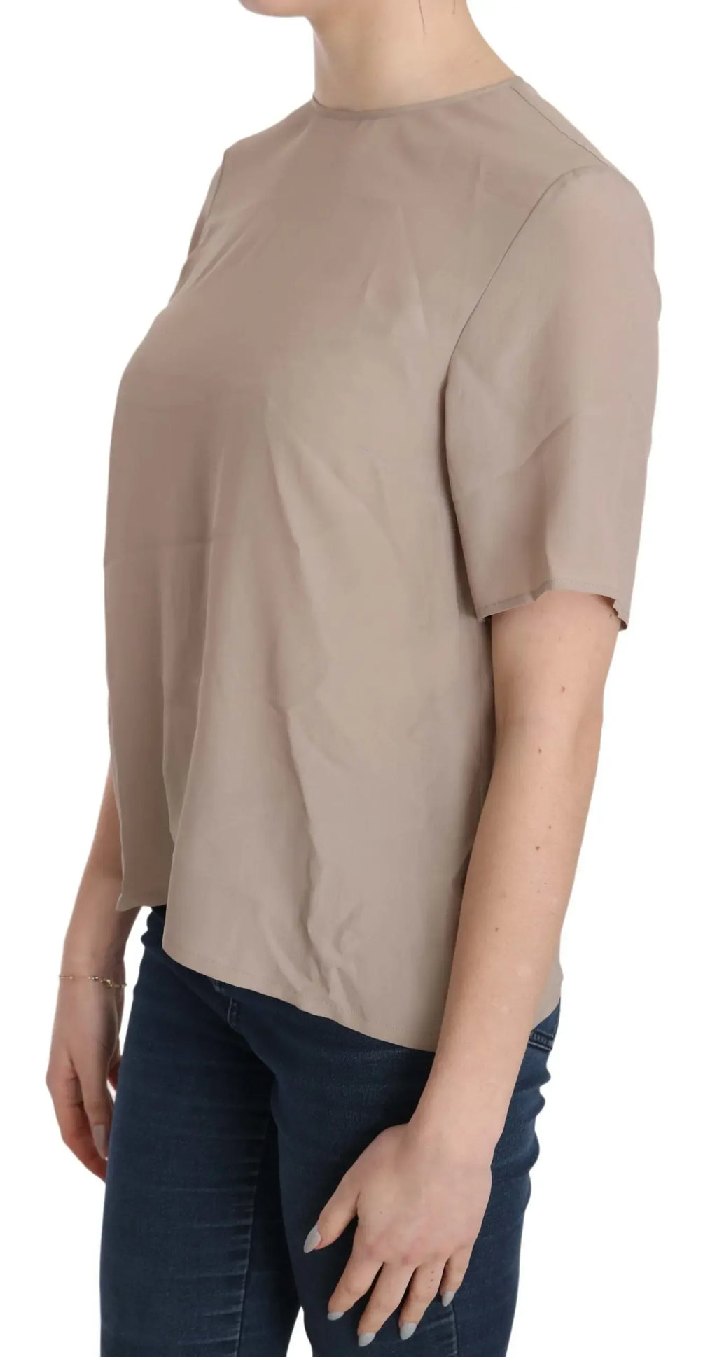 Dolce & Gabbana Beige Crew Neck Short Sleeve Blouse - Zeiniez