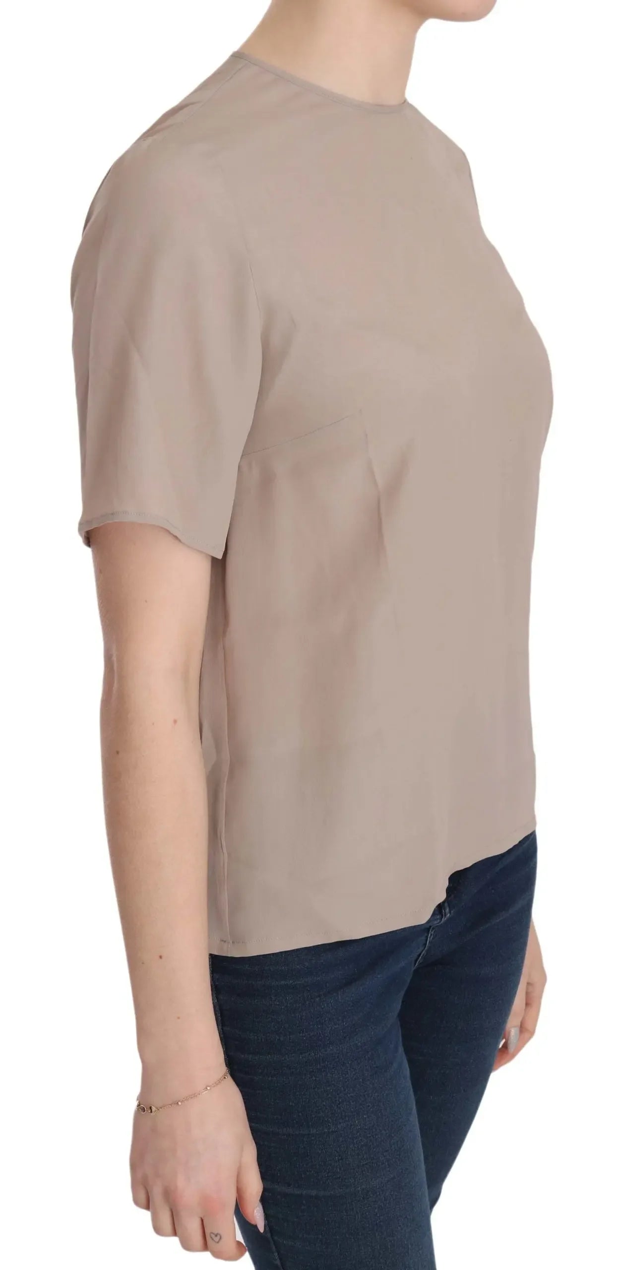 Dolce & Gabbana Beige Crew Neck Short Sleeve Blouse - Zeiniez