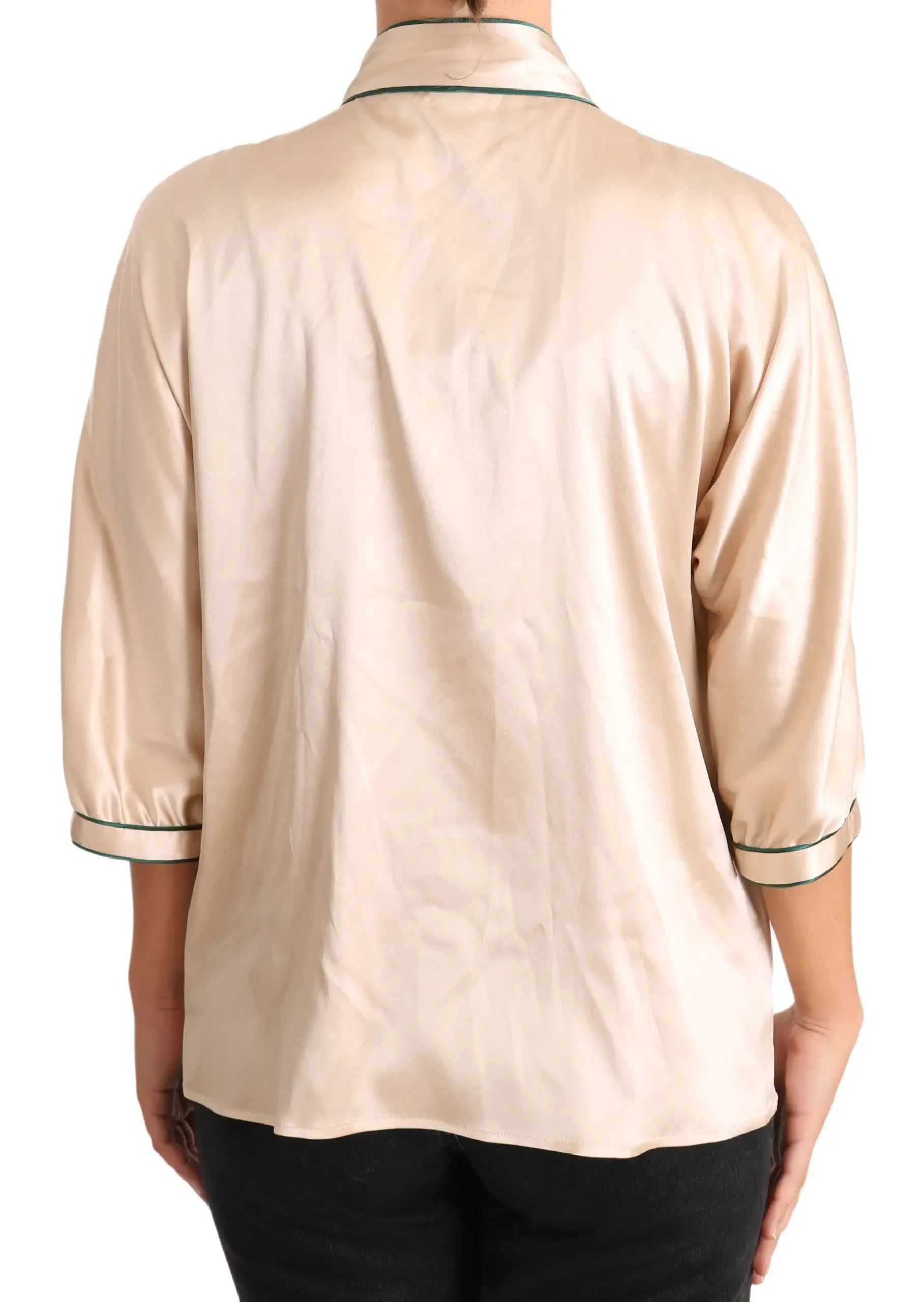 Dolce & Gabbana Beige Ribbon Silk Stretch Top Blouse - Zeiniez