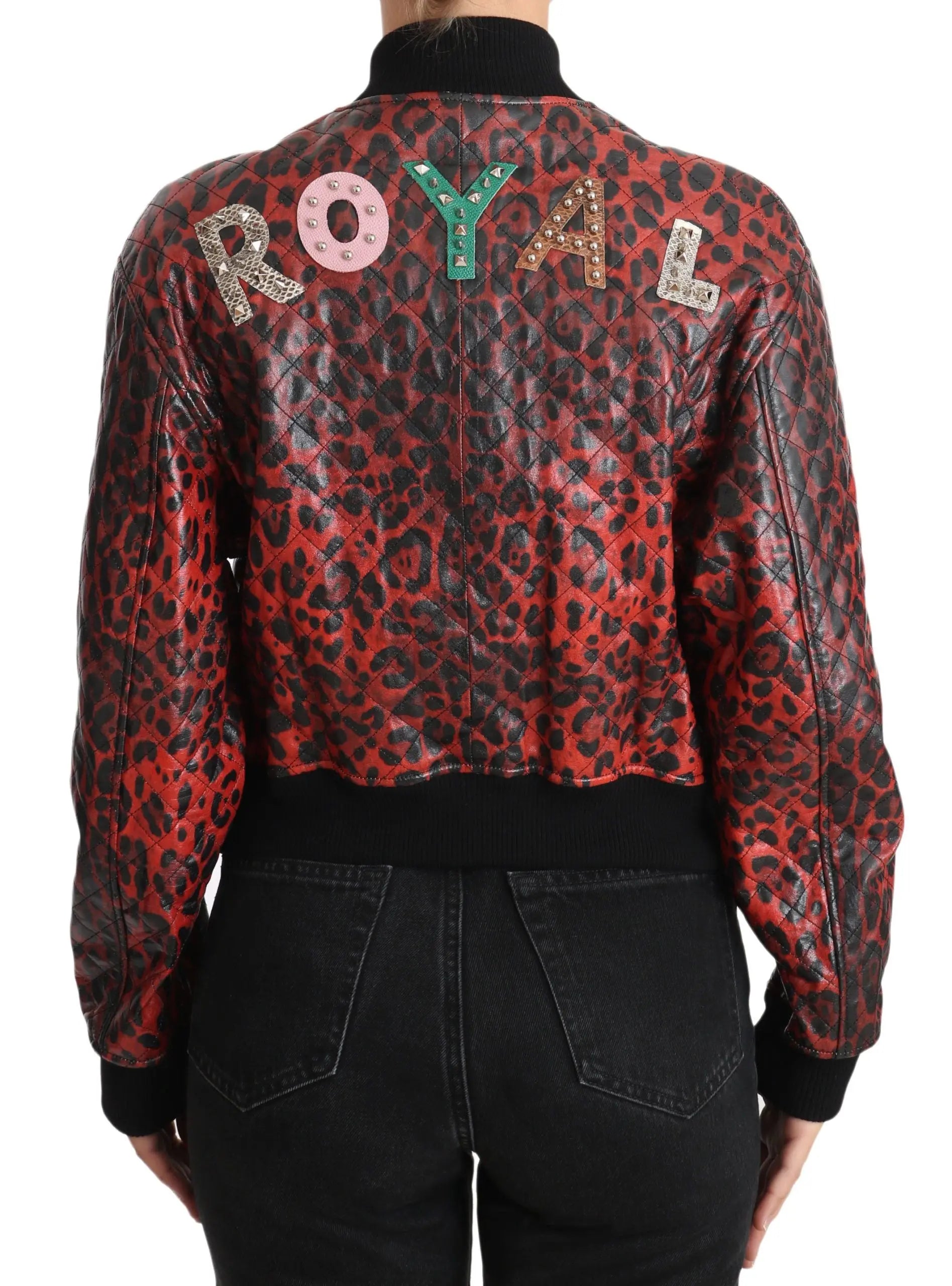 Dolce & Gabbana Red Leopard Button Crystal Leather Jacket - Zeiniez