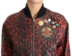 Dolce & Gabbana Red Leopard Button Crystal Leather Jacket - Zeiniez