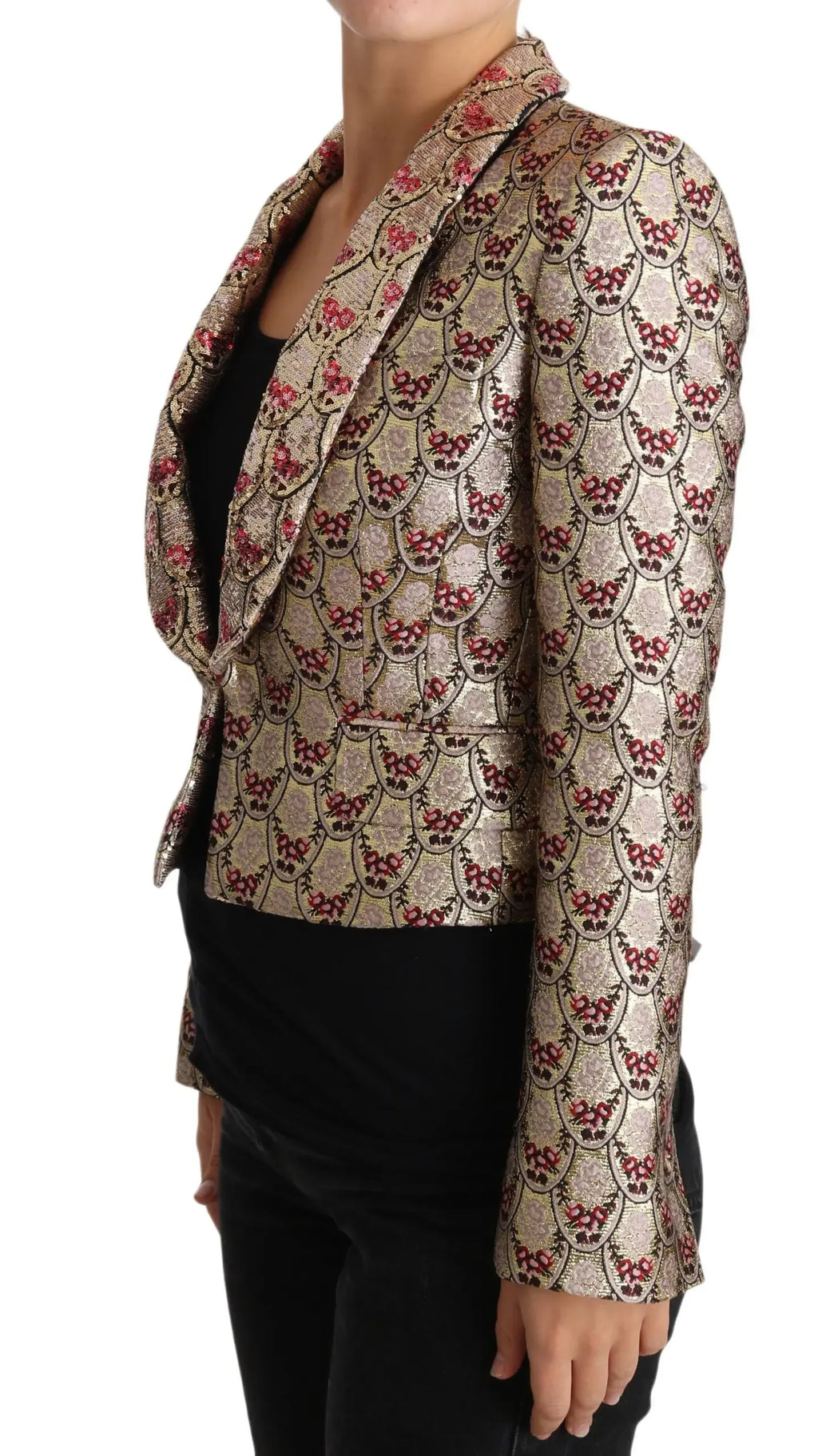 Dolce & Gabbana Gold Floral Sequined Blazer Coat Jacket - Zeiniez