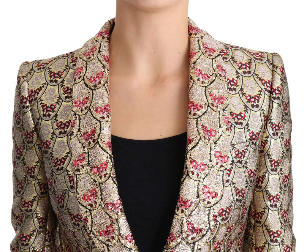Dolce & Gabbana Gold Floral Sequined Blazer Coat Jacket - Zeiniez