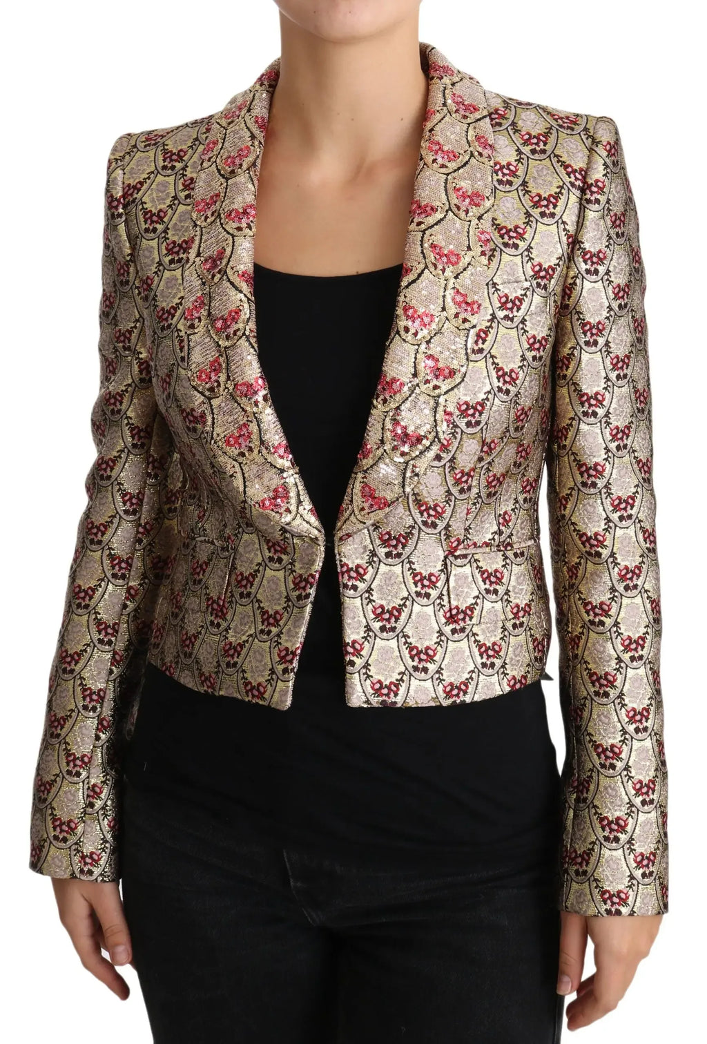 Dolce & Gabbana Gold Floral Sequined Blazer Coat Jacket - Zeiniez