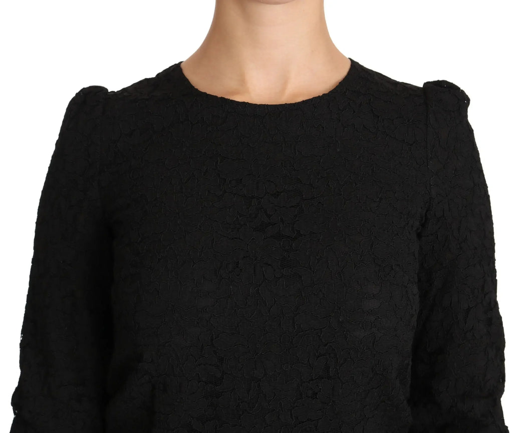 Dolce & Gabbana Black Floral Lace Zipper Top Blouse - Zeiniez