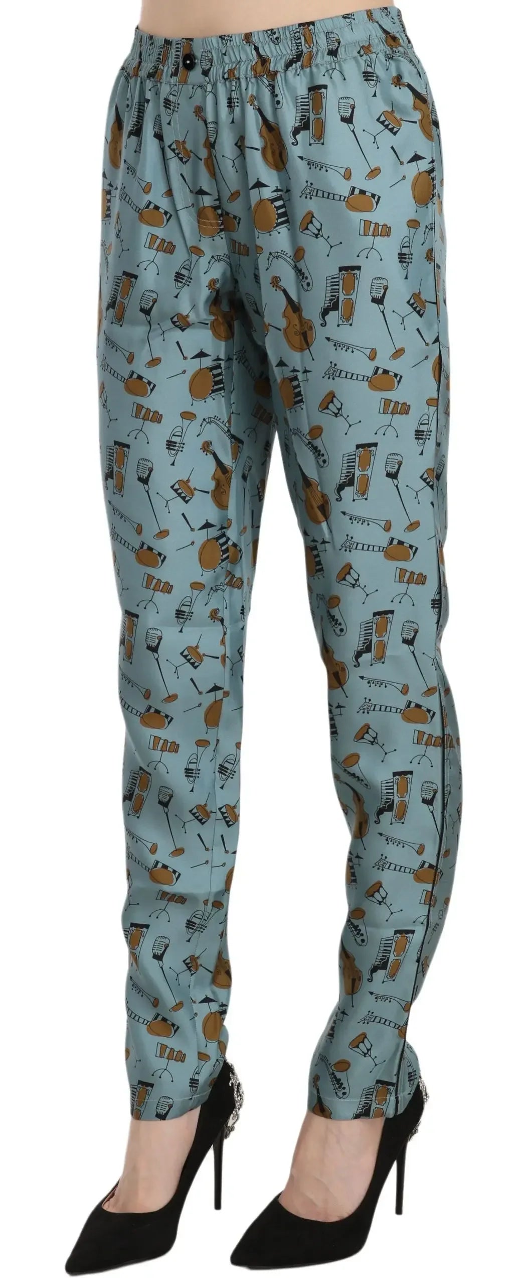 Dolce & Gabbana Blue Musical Instruments Print Tapered Pants - Zeiniez