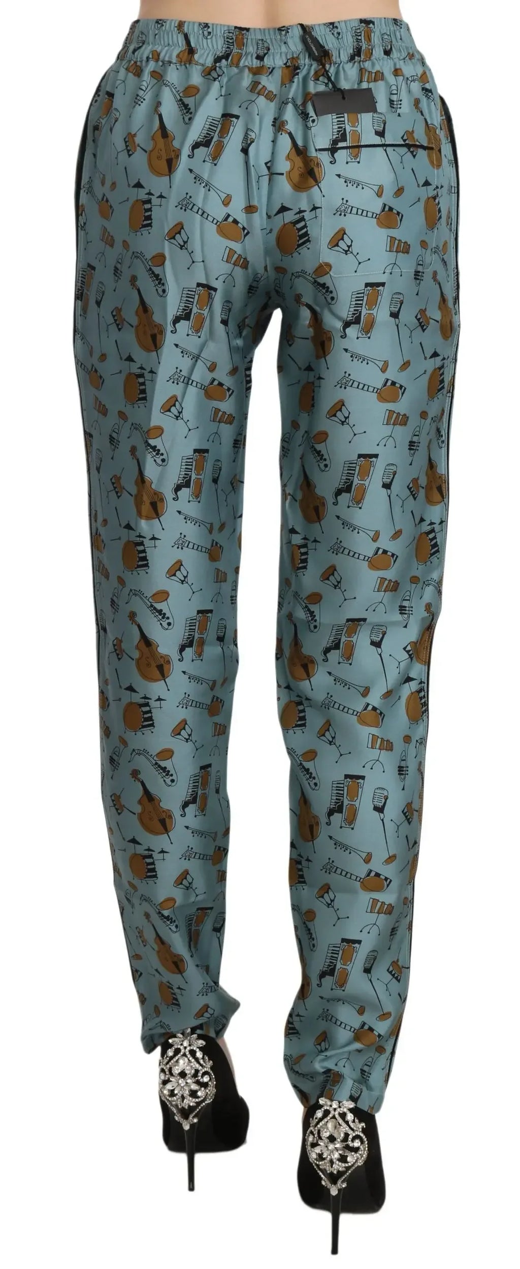Dolce & Gabbana Blue Musical Instruments Print Tapered Pants - Zeiniez