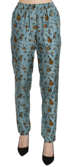 Dolce & Gabbana Blue Musical Instruments Print Tapered Pants - Zeiniez
