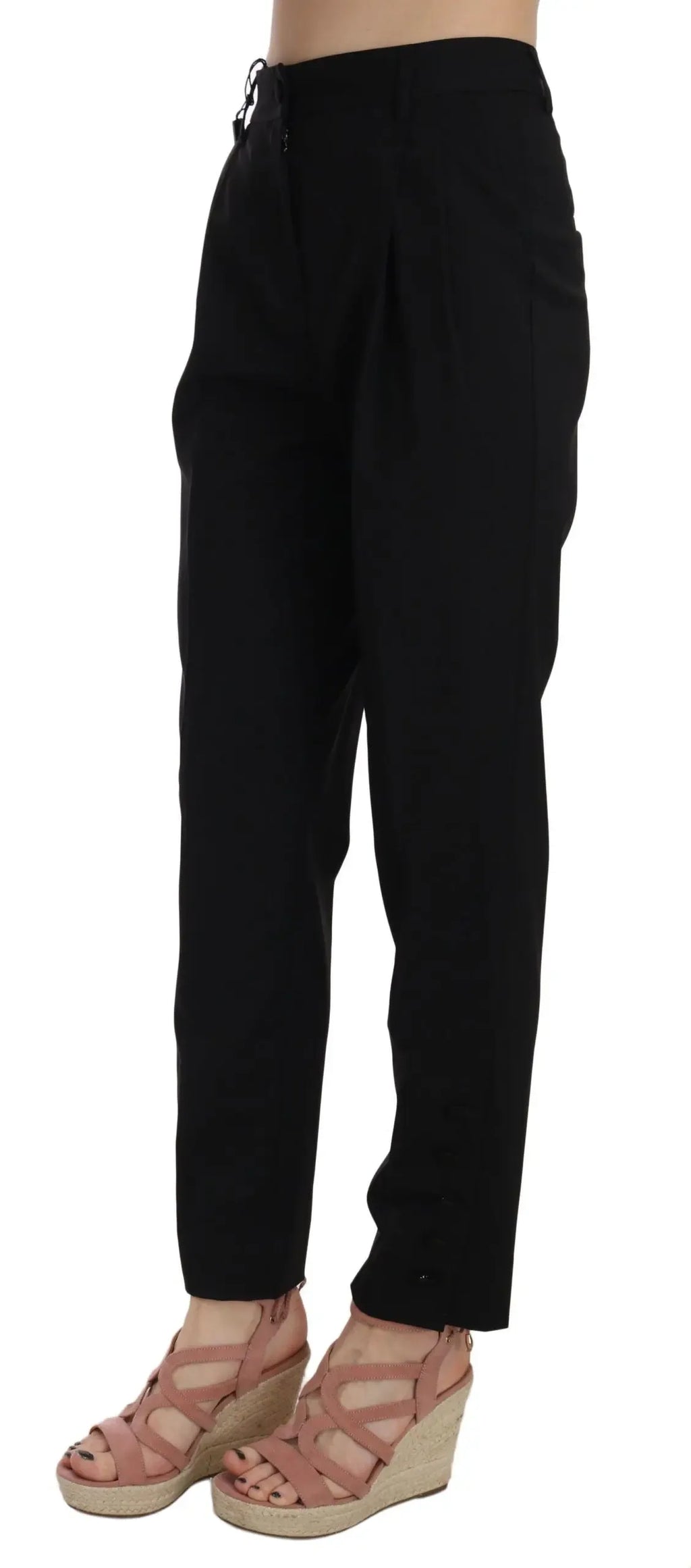 Dolce & Gabbana Black Button Pleated Tapered Trouser Pants - Zeiniez