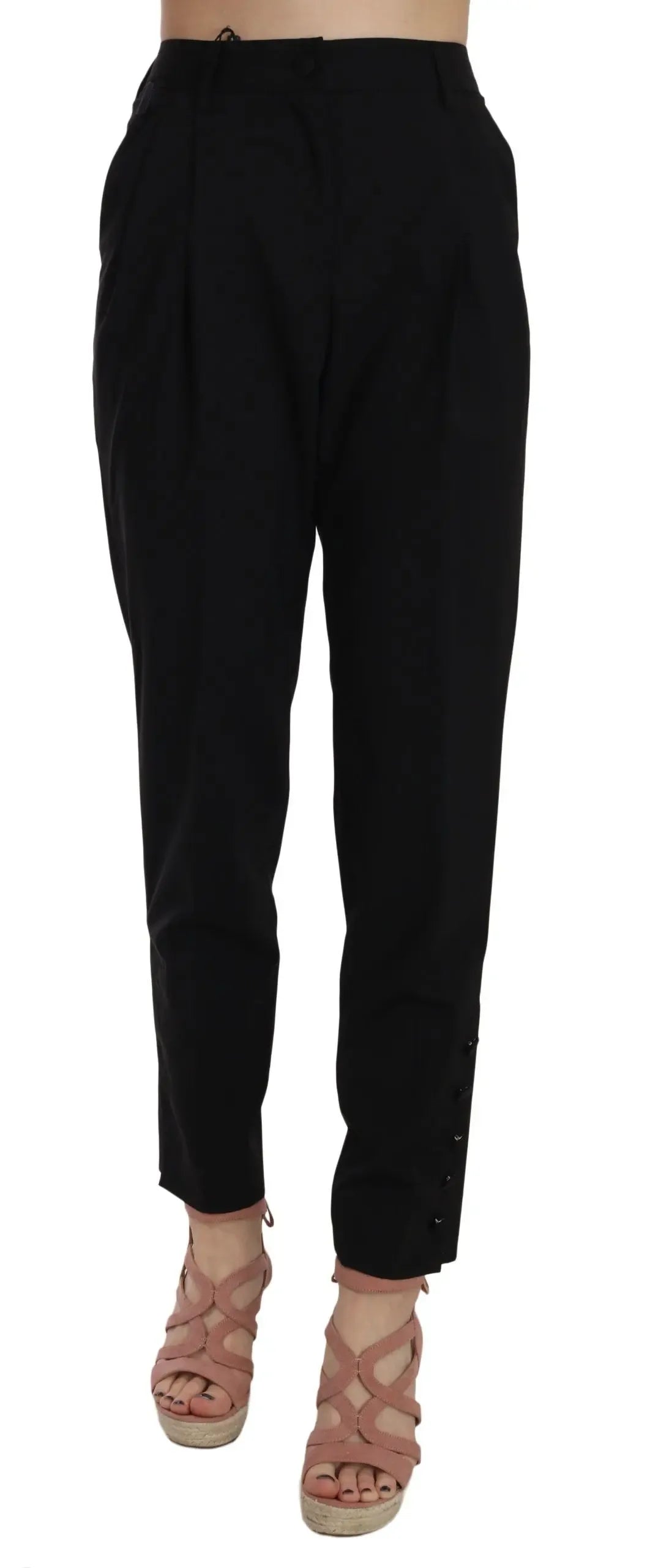 Dolce & Gabbana Black Button Pleated Tapered Trouser Pants - Zeiniez