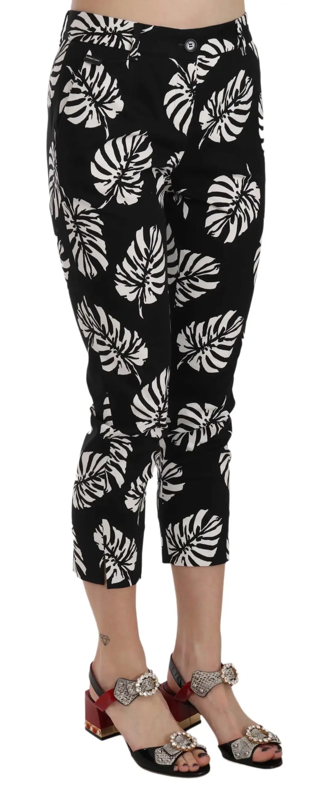 Dolce & Gabbana Black Palm Leaf Print Skinny Pants - Zeiniez
