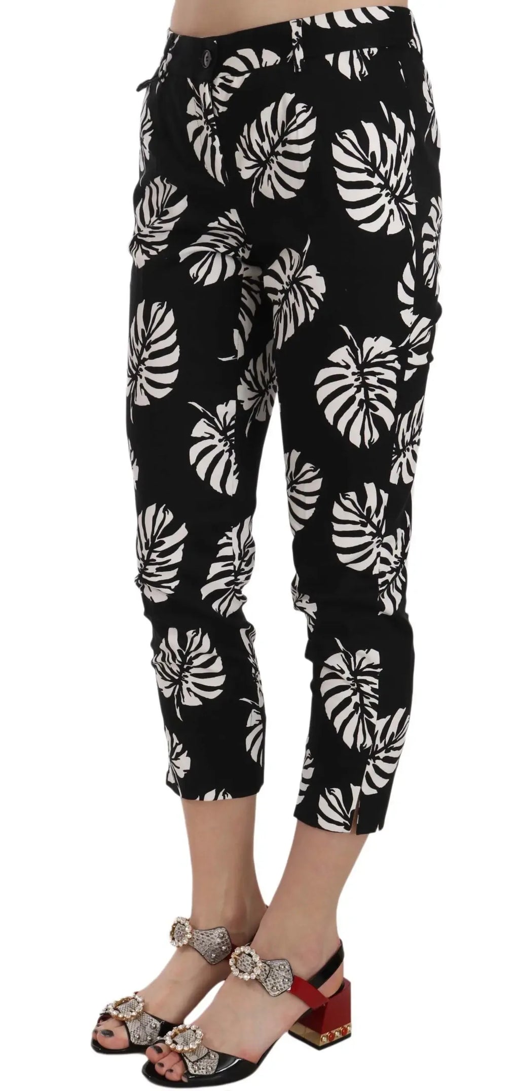 Dolce & Gabbana Black Palm Leaf Print Skinny Pants - Zeiniez