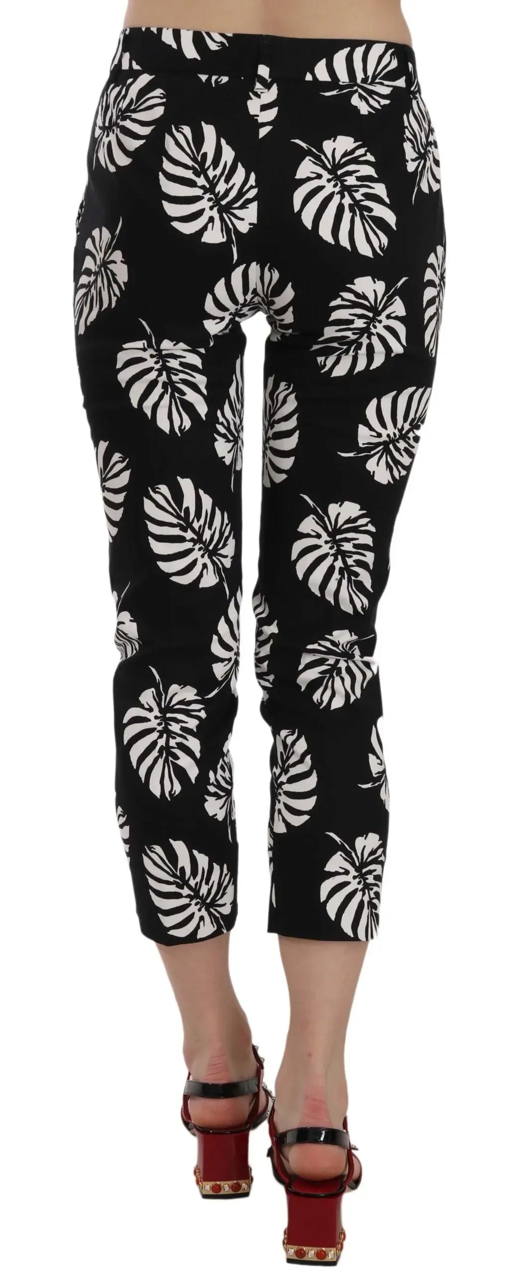 Dolce & Gabbana Black Palm Leaf Print Skinny Pants - Zeiniez