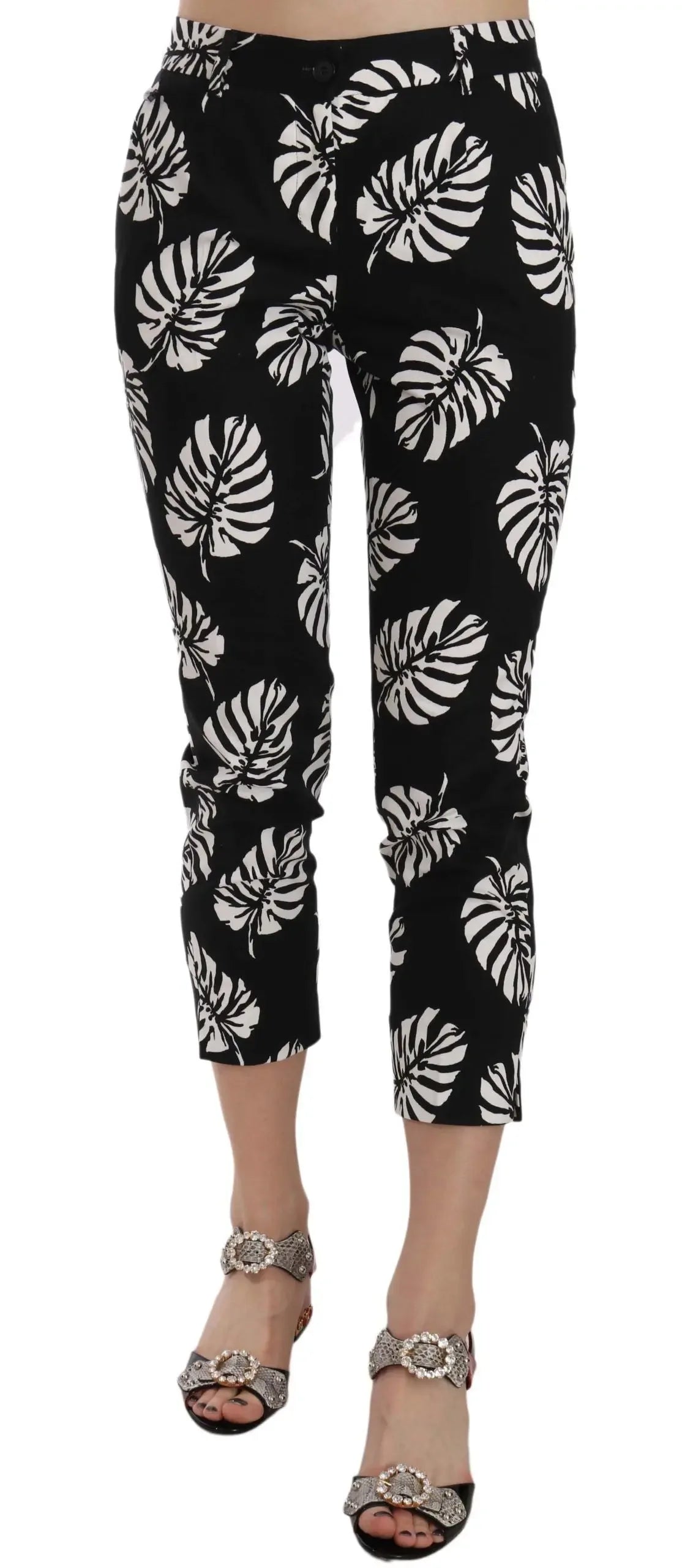Dolce & Gabbana Black Palm Leaf Print Skinny Pants - Zeiniez