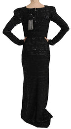 John Richmond Black Silk Full Length Sequined Gown Dress - Zeiniez