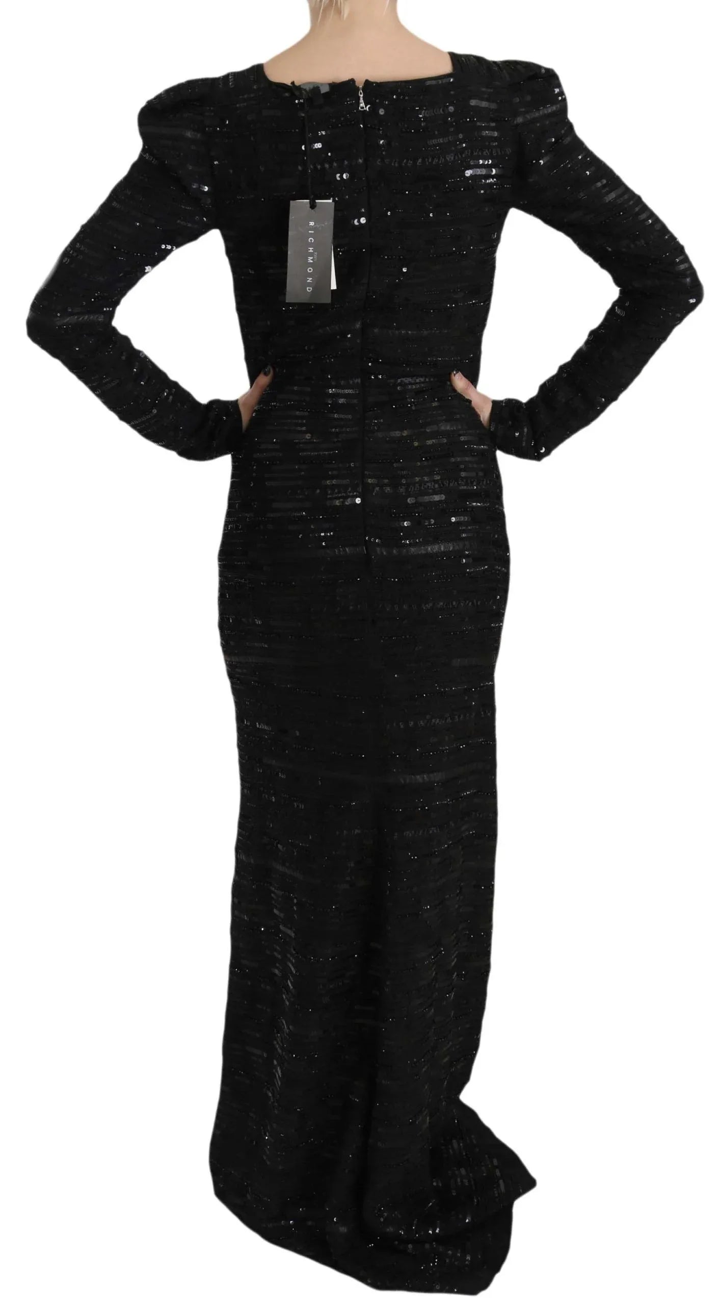 John Richmond Black Silk Full Length Sequined Gown Dress - Zeiniez