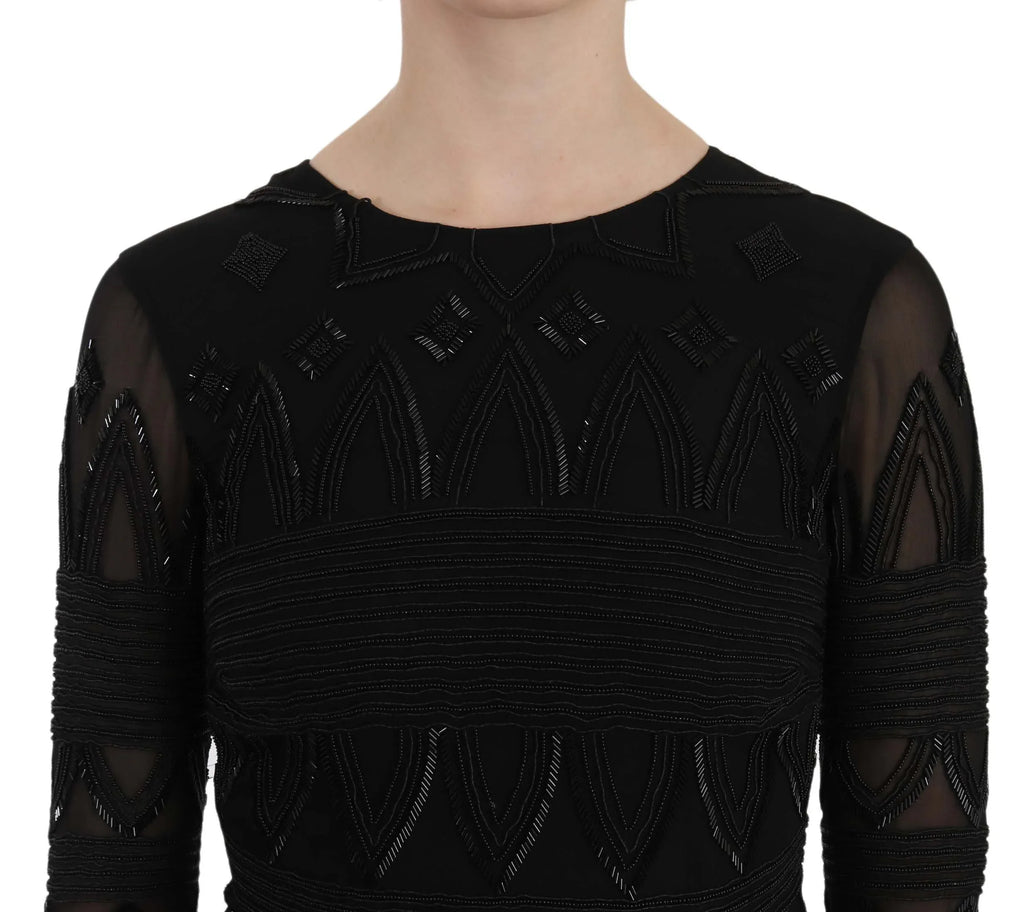 John Richmond Black Silk Sequined Mini Shift Gown - Zeiniez