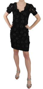John Richmond Black Silk Leather Flowers Sheath Dress - Zeiniez