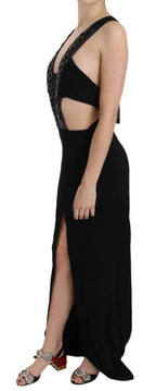 John Richmond Black Crystal Leather Gown Flare Dress - Zeiniez