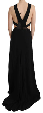 John Richmond Black Crystal Leather Gown Flare Dress - Zeiniez
