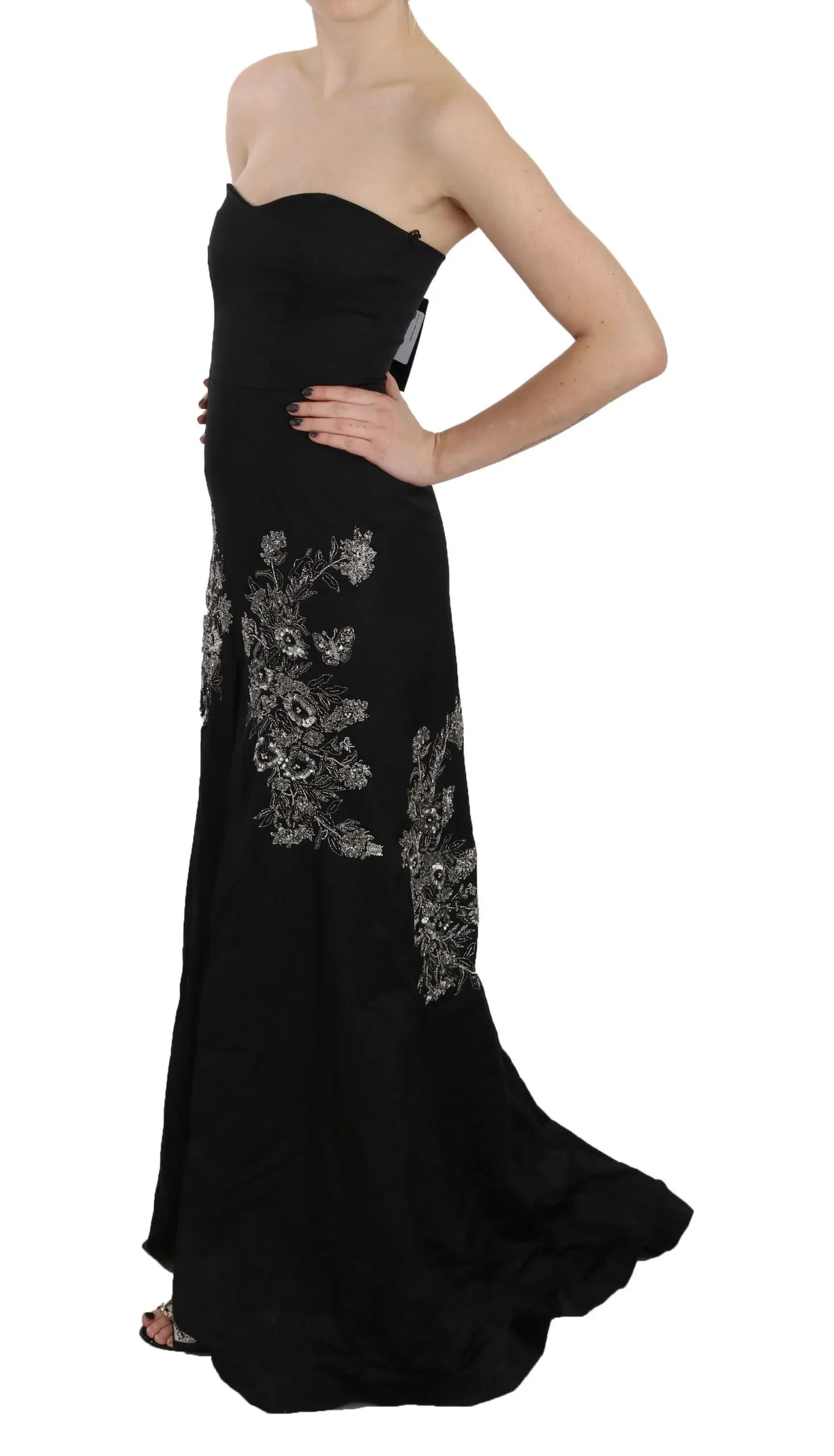 John Richmond Black Sequined Flare Ball Gown Dress - Zeiniez