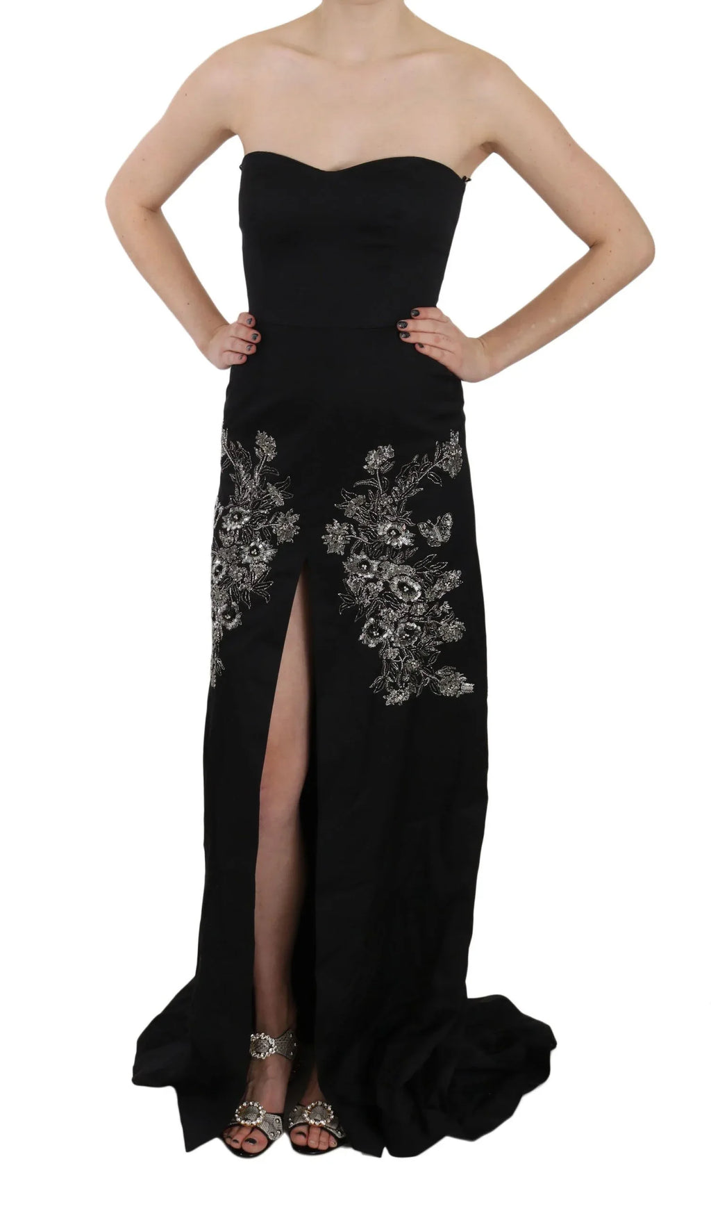 John Richmond Black Sequined Flare Ball Gown Dress - Zeiniez