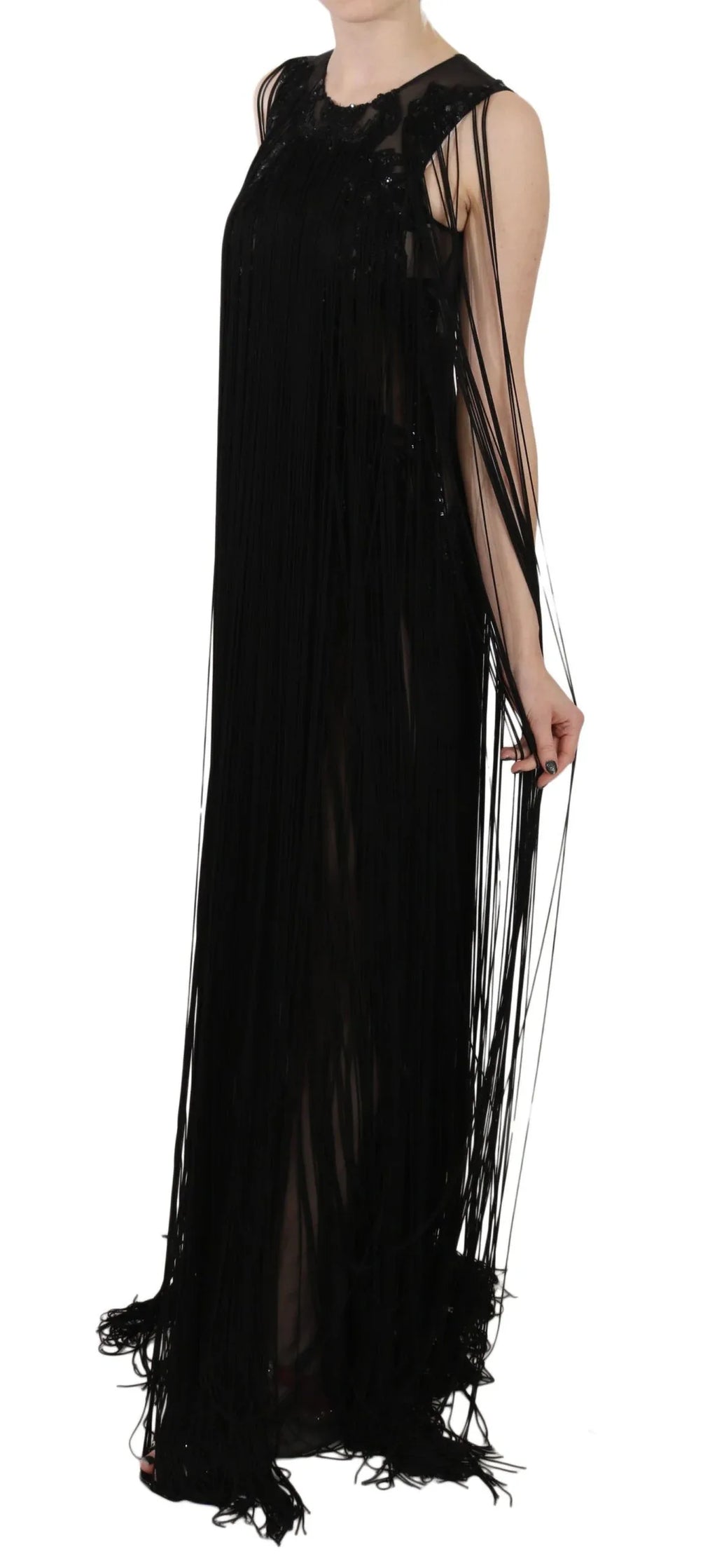 John Richmond Black Silk Beaded Sequined Sheer Dress - Zeiniez